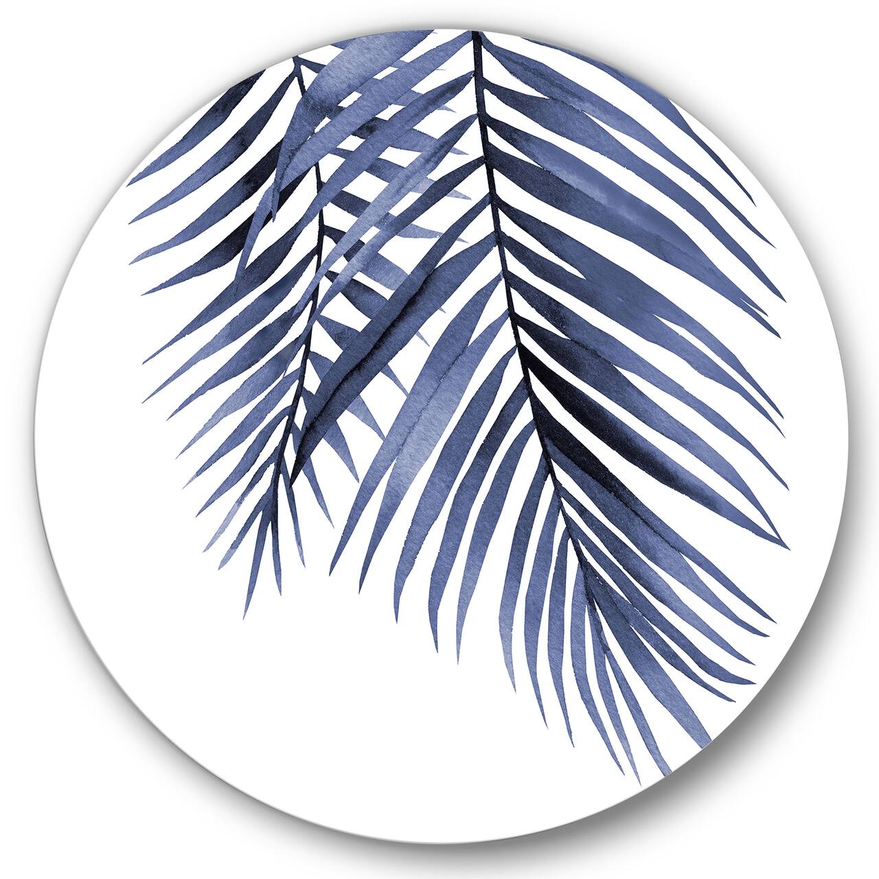 Designart - Blue Palm Leaves Abstract Tropical Branches - Traditional Metal Circle Wall Art